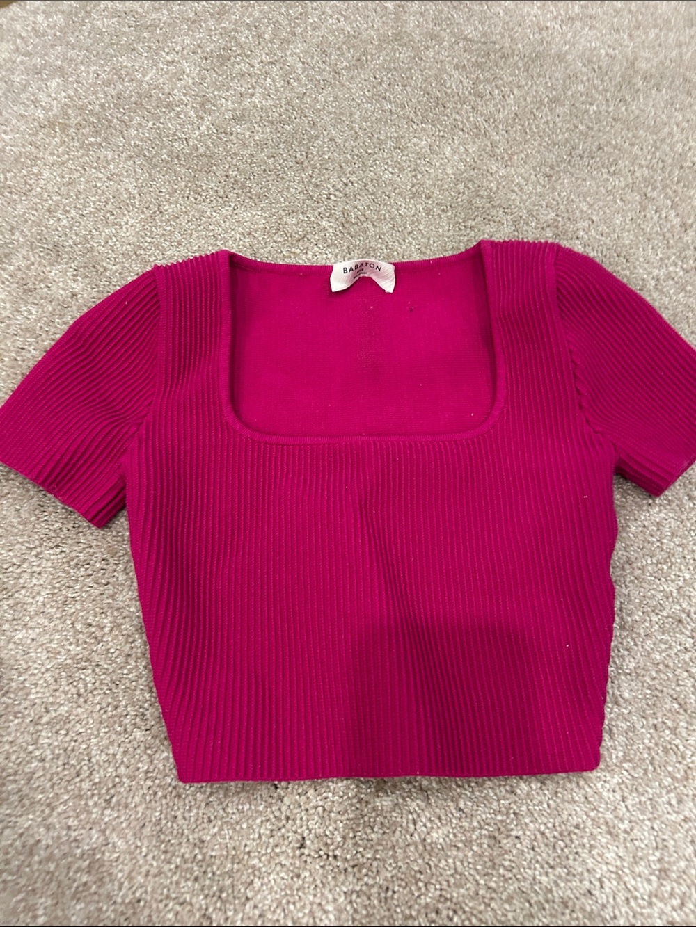 Bardot Hot Pink Ribbed Square-Neck Crop Top